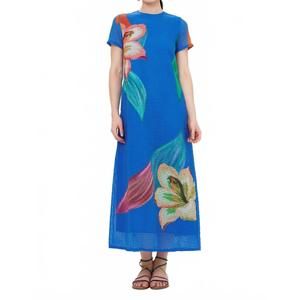NEW OLIPHANT short sleeve shift maxi dress in hibiscus blue